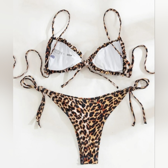 Leopard Drawstring Bikini Swimsuit (S & M) - Picture 2 of 9